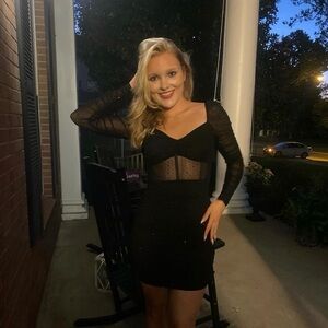 Windsor Black Mesh Long Sleeve Dress